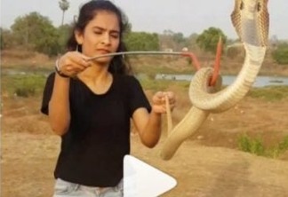 Jovem viraliza ao brincar com cobra que mata 20 pessoas em uma picada