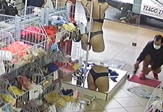 Homem é filmado furtando calcinhas fio-dental e sutiã de loja de roupas - VEJA VÍDEO