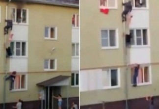 Homens escalam fachada de prédio para salvar três crianças de incêndio - VEJA VÍDEO