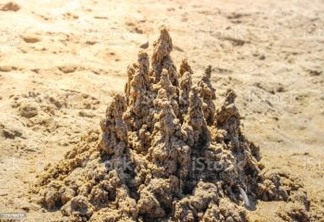 Beach Sand Castle Falling Apart Closeup