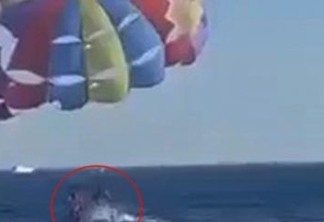 Tubarão pula da água e morde perna de homem em paraquedas - VEJA VÍDEO