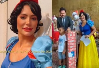 PRINCESA DA ALVORADA: Fantasiada de Branca de Neve, Michelle Bolsonaro recebe crianças em ação de Natal