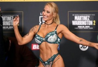 Lutadora faz pesagem de calcinha sexy e disputa título mundial de boxe
