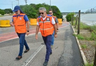 Defesa Civil aponta necessidade de alterar ciclovia em vistoria à Barreira do Cabo Branco