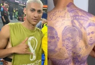 Richarlison surpreende ao tatuar rosto de Neymar e Ronaldo nas costas