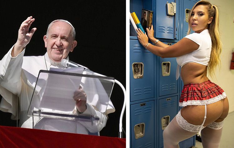 papa francisco e nata gata compressed - DEU UMA ESPIADINHA?!: Conta do Papa no Instagram é investigada pelo Vaticano após curtir foto sexy de modelo brasileira