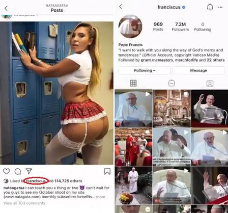 papa - DEU UMA ESPIADINHA?!: Conta do Papa no Instagram é investigada pelo Vaticano após curtir foto sexy de modelo brasileira