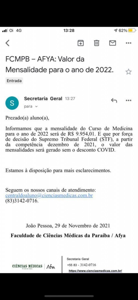 WhatsApp Image 2021 11 29 at 21.03.05 - Presidente da ALPB fala sobre aumento da mensalidade em faculdade de medicina da Paraíba: "Irregular e ilegal"