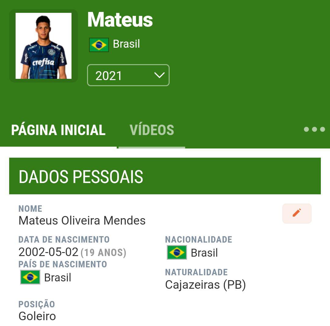 WhatsApp Image 2021 12 01 at 13.11.43 - Mateus Oliveira, natural de Cajazeiras, ficou como goleiro reserva do Palmeiras no jogo desta terça-feira