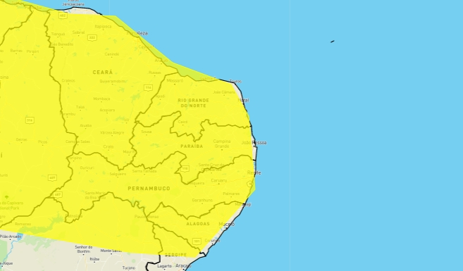 Inmet 2 - Inmet emite alerta de perigo potencial de chuvas intensas para os 223 municípios da Paraíba
