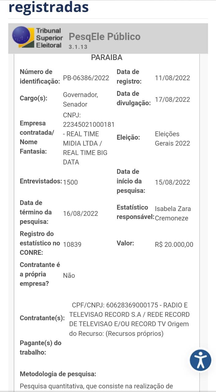 pesquisa record - Juiz nega pedido de Ricardo Coutinho, mas Rede Record cancela divulgação da pesquisa do Instituto Big Data para governo e senado 