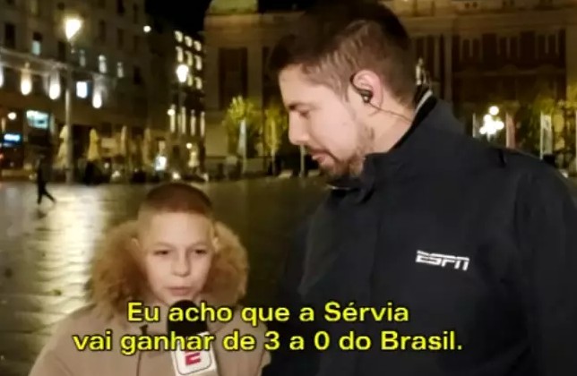Captura de tela 2022 11 23 145358 - Criança diz que Sérvia vence o Brasil e provoca Neymar: "Vai cair e chorar igual bebê" - VEJA VÍDEO