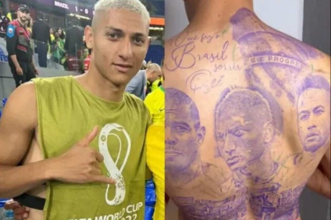 1 richarlisson 27043828 - Richarlison surpreende ao tatuar rosto de Neymar e Ronaldo nas costas