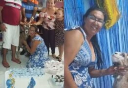 Mulher faz festa de aniversário para bode com direito a bolo e churrasco, na Paraíba