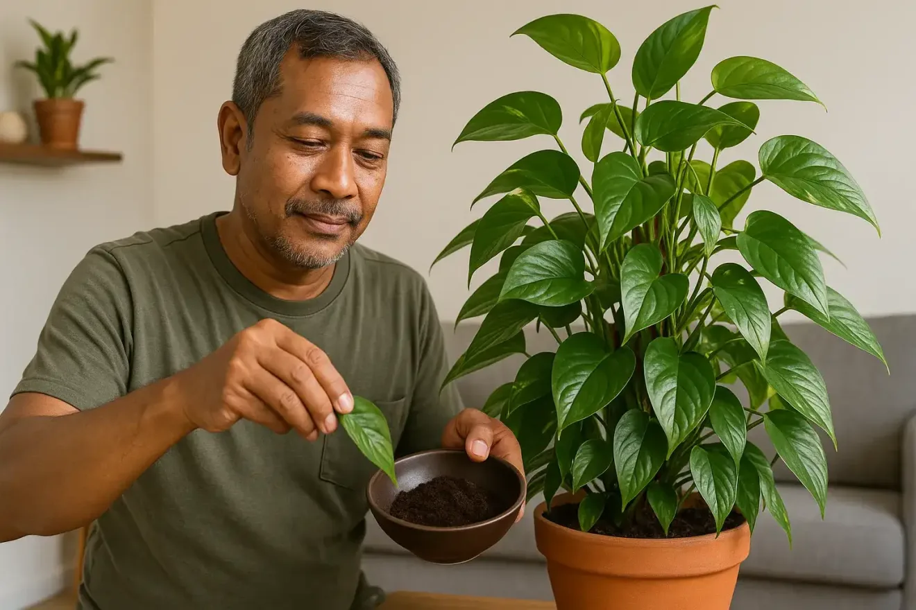 Como adubar sua jiboia verde com borra de café Como adubar sua jiboia verde com borra de café