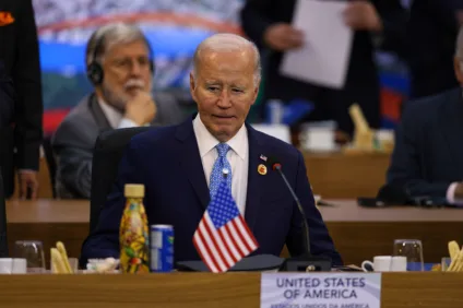 Joe Biden durante abertura do G20, no MAM, na zona central da capital fluminense, em 2024.