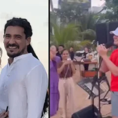 Casal é surpreendido com "palinha" de Matheus, da dupla com Kauan, durante casamento na Orla de JP