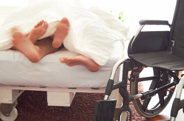 Impaired person having sex in the bed.