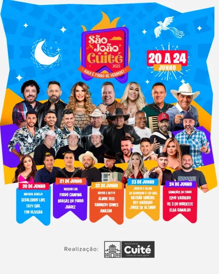 São João de Cuité inicia nesta sexta com shows de Geraldinho Lins, Taty Girl e Tom Oliveira