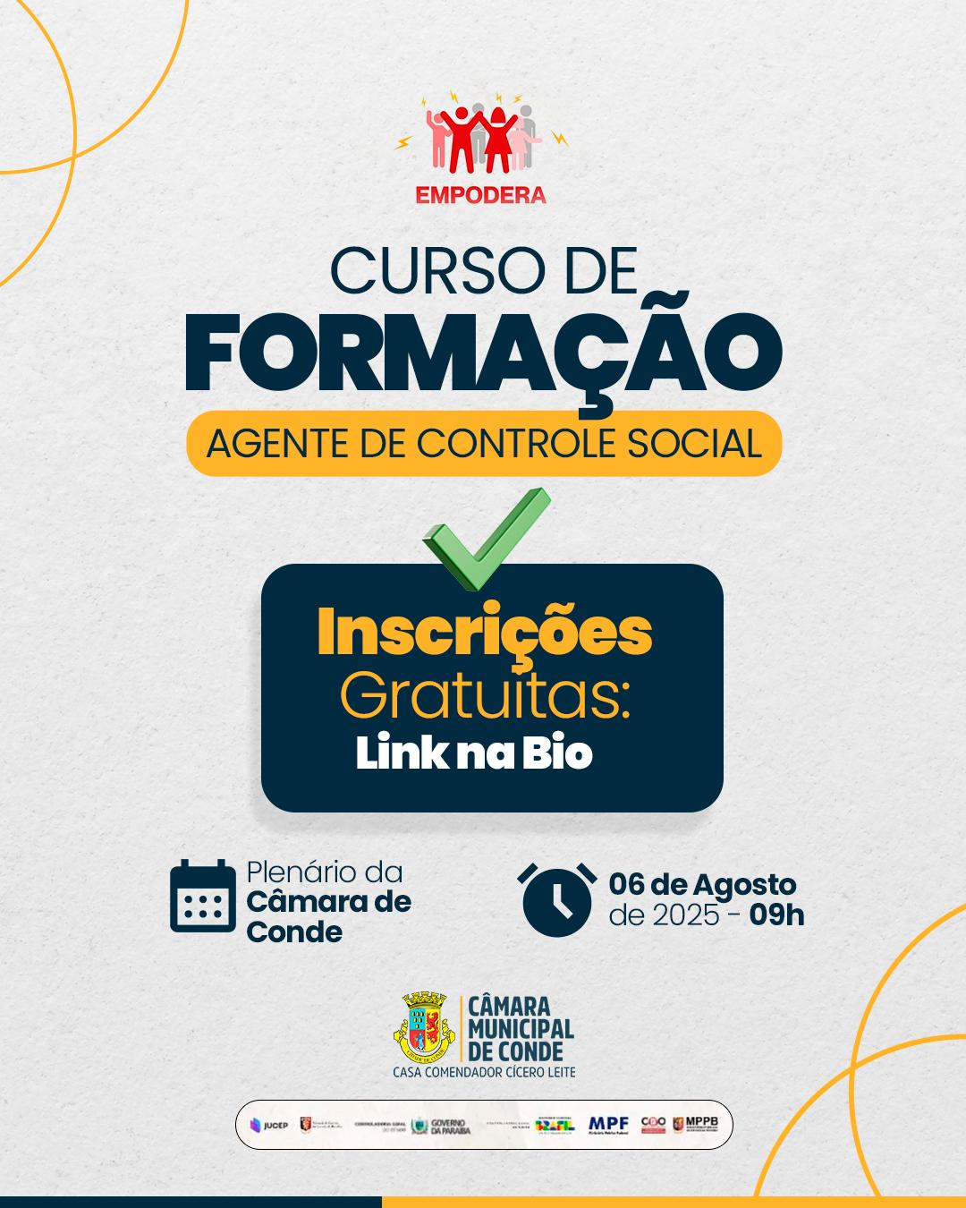 Câmara de Conde sediará curso de formação de Agentes de Controle Social promovido pelo Ministério Público da Paraíba