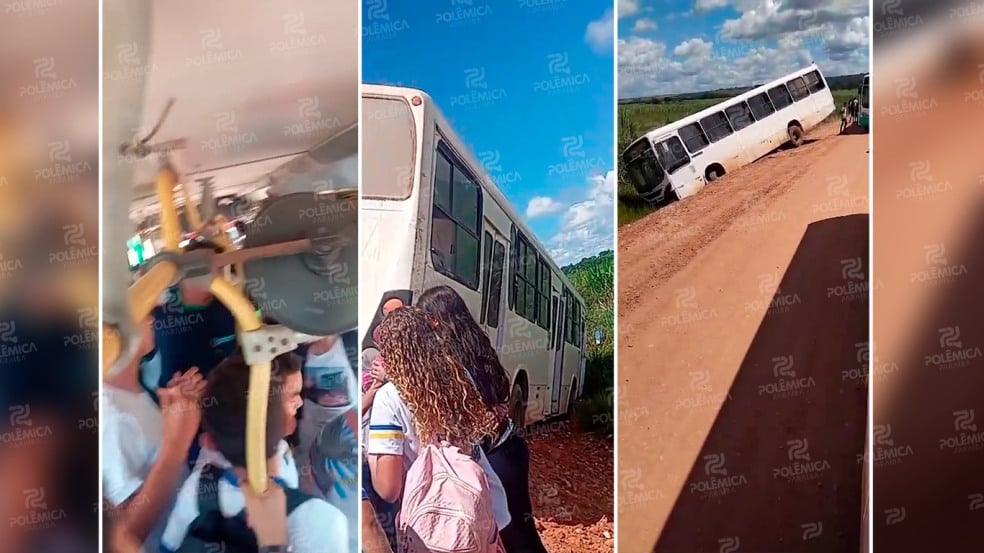 Ônibus escolar cai em canavial e deixa alunos em pânico; veja vídeo