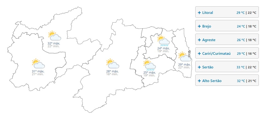Paraíba terá chuvas esparsas e frio de até 16°C, segundo Aesa