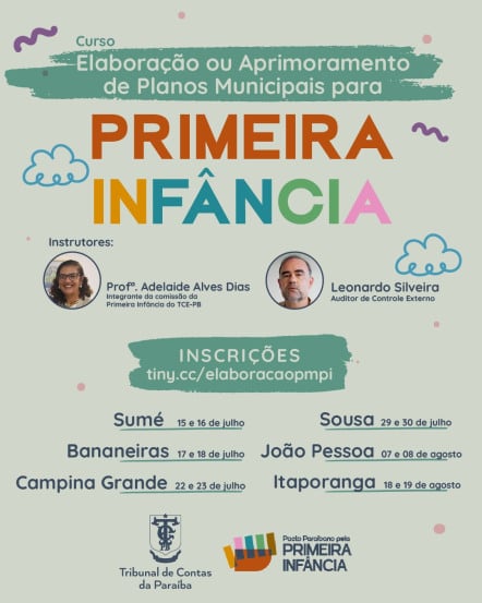 Cursos promovidos pelo TCE-PB sobre primeira infância iniciam dia 15 em Sumé; gestores poderão aderir a Pacto Paraibano