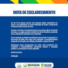 Prefeitura de São José dos Ramos esclarece situação ocorrida em escola municipal