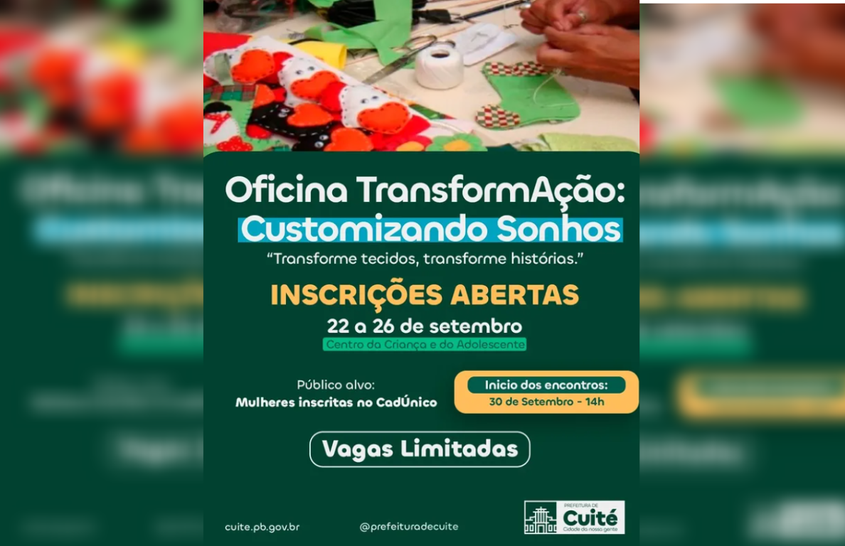Inscrições para oficina de customização promovida pela Prefeitura de Cuité terminam nesta sexta-feira
