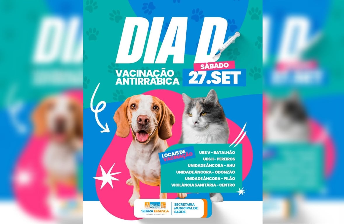 Prefeitura de Serra Branca promove Dia D de vacinação antirrábica neste sábado (27)